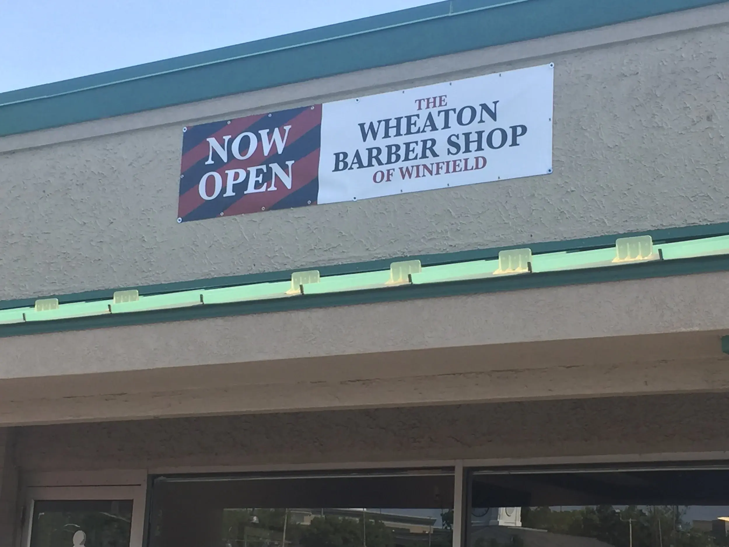 Wheaton Barber Shop of Winfield IL storefront with Now Open banner